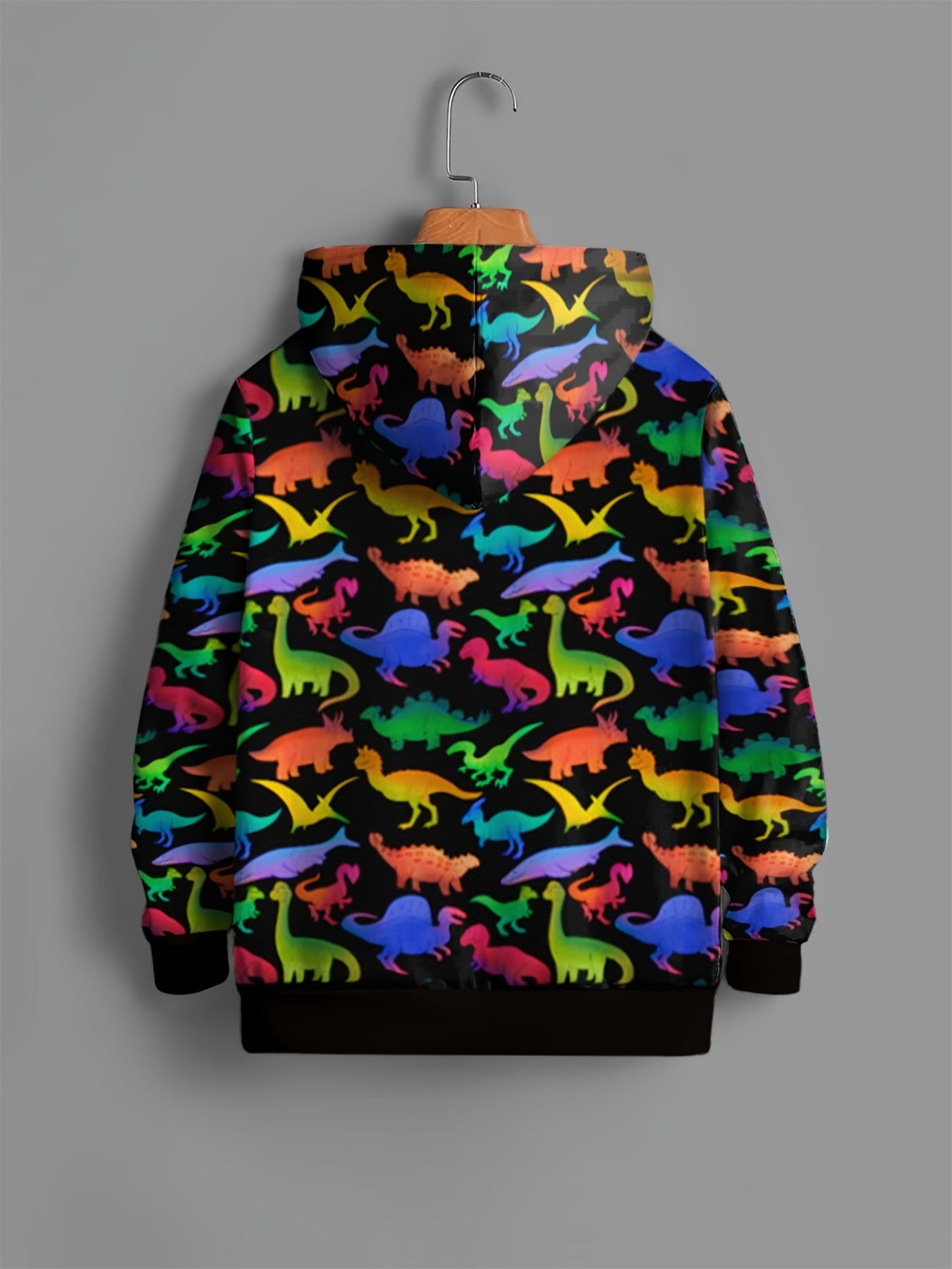 Gradient Dinosaur Pattern Hoodie For Kids Casual Pullover Hooded Long Sleeve Top