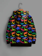 Gradient Dinosaur Pattern Hoodie For Kids Casual Pullover Hooded Long Sleeve Top