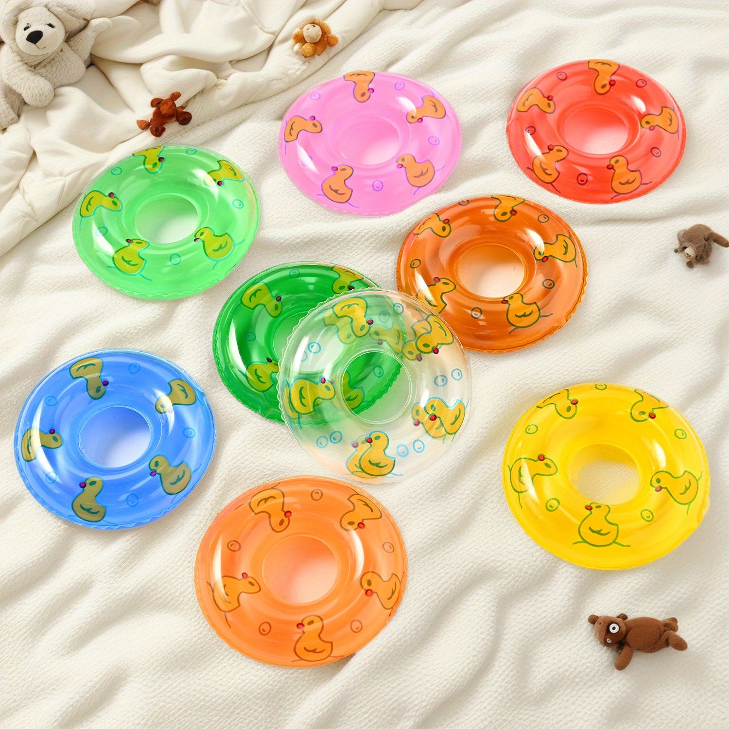 9pcs Mini Swimming Rings & Duck Colorful Pool & Dollhouse Accessories