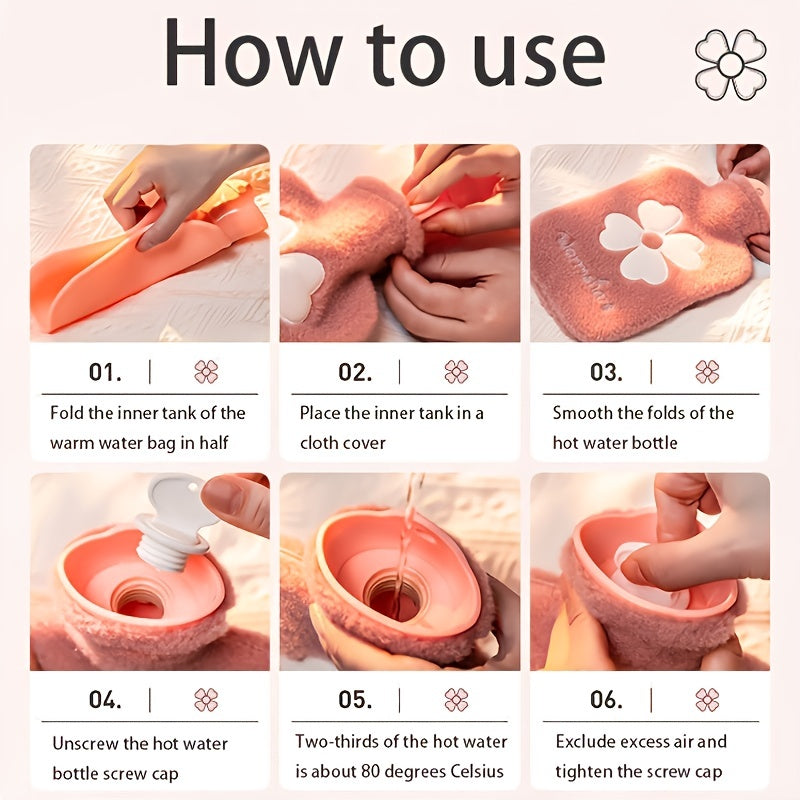 1pc Hot Water Bag Soft Cover Hand Warmer 17.63oz Winter Camping Travel Gift