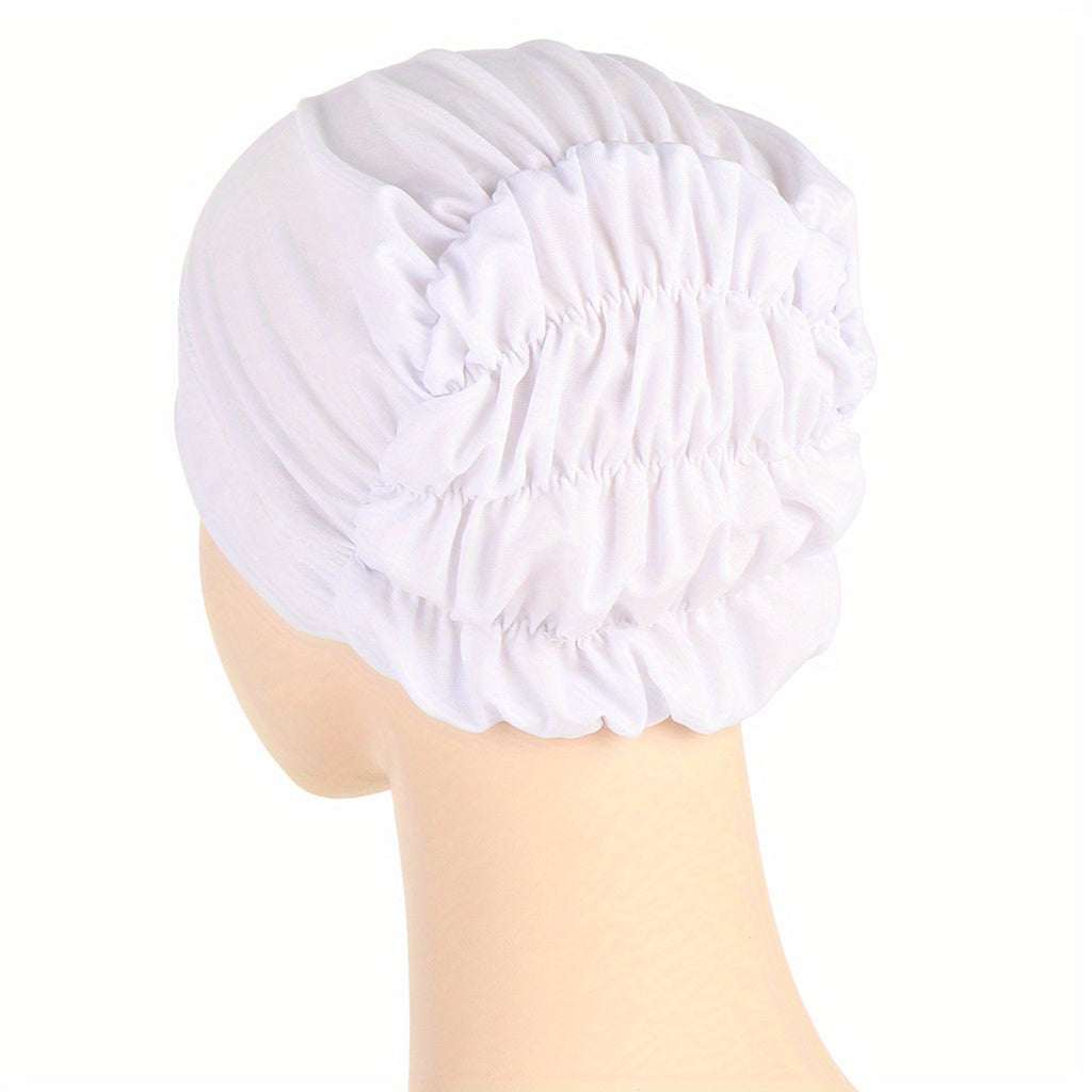 Ruched Elastic Turban Cap Solid Head Wraps Soft Elastic Hijab Hats Women