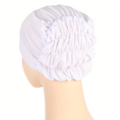 Ruched Elastic Turban Cap Solid Head Wraps Soft Elastic Hijab Hats Women