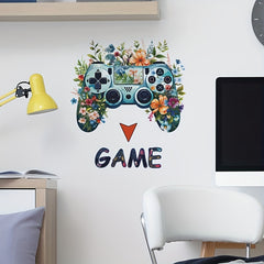 Gamer Wall Decal Cartoon Gaming Flowers Green Leaves Wall Sticker