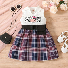 Infant Cartoon Print Pleated Tank Dress 2pcs Set