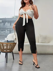 Solid Cropped Pants Slim High Waist Casual