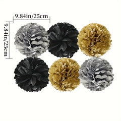 Happy Year Banner Golden Bunting Swirls Pom Poms Party Decor