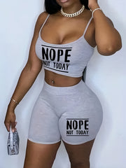 Sexy Sleeveless Cami Crop Top & Biker Shorts 2 Piece Outfits