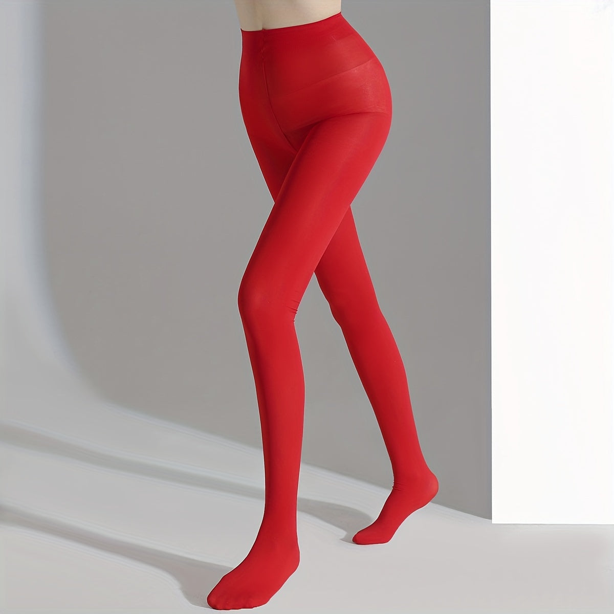 Red Pantyhose Cozy Elastic High Waist Footed Stockings