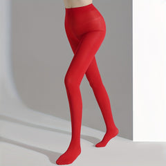 Red Pantyhose Cozy Elastic High Waist Footed Stockings