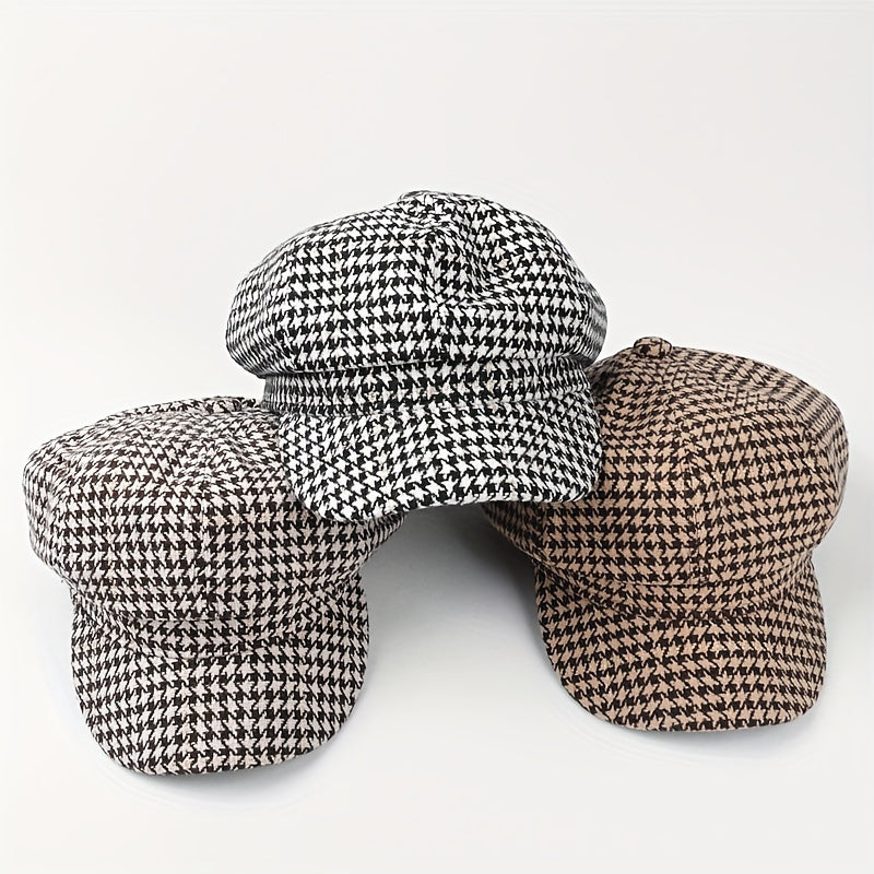 Thousand Bird Lattice Octagonal Hat Bright Silk Beret Plaid Painter Hat