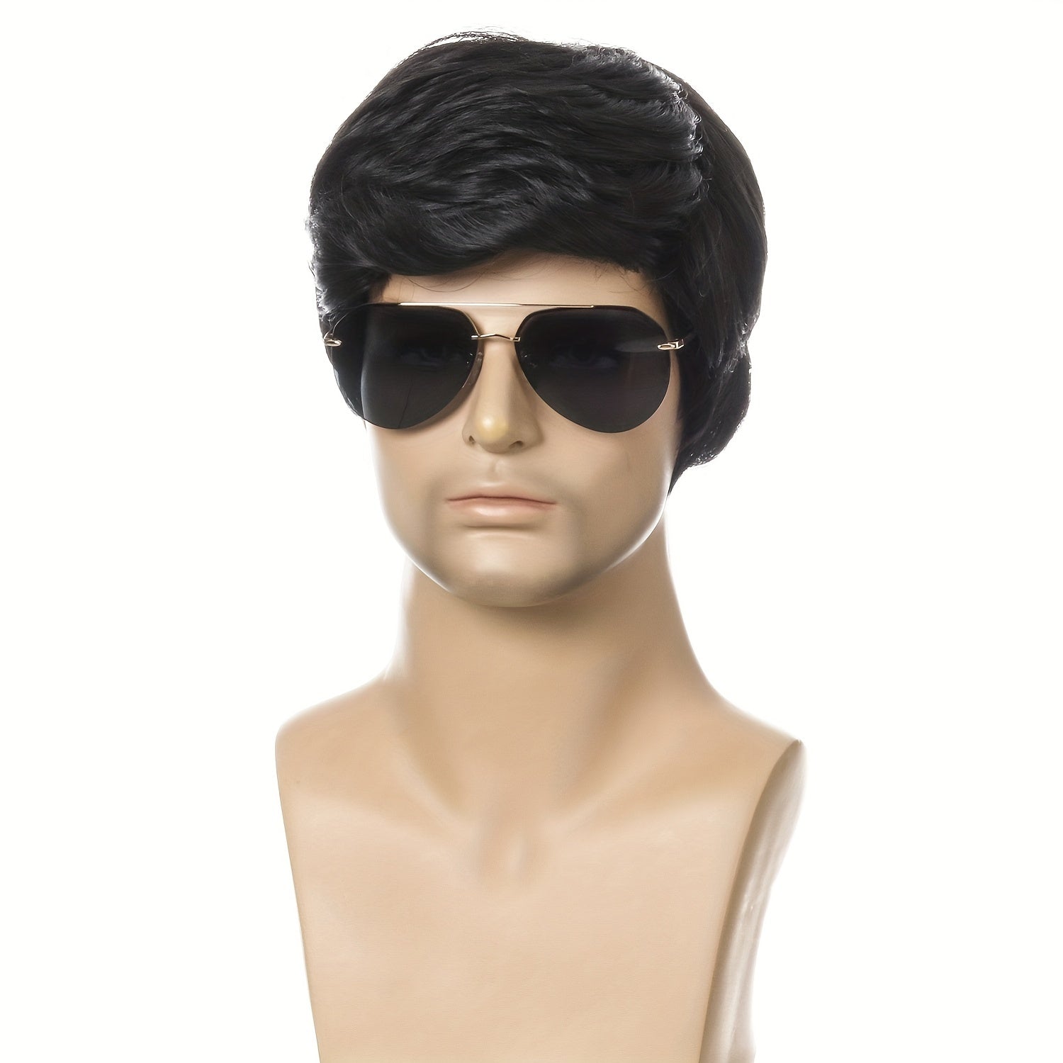 Men's Short Curly Hair Oblique Bangs Wig