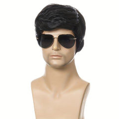 Men's Short Curly Hair Oblique Bangs Wig