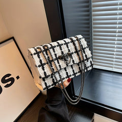 Woolen Plaid Square Bag Chain Shoulder Flap Bag Stylish for Women
