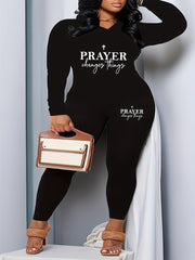 Women's Plus Cross & Letter Print Tee & Pants Outfits 2 Piece Set