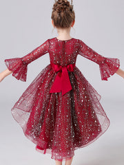 Girls Puffy Princess Dress Trumpet Sleeve