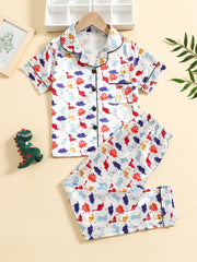 2pcs Boys Dinosaur Print Button Loungewear