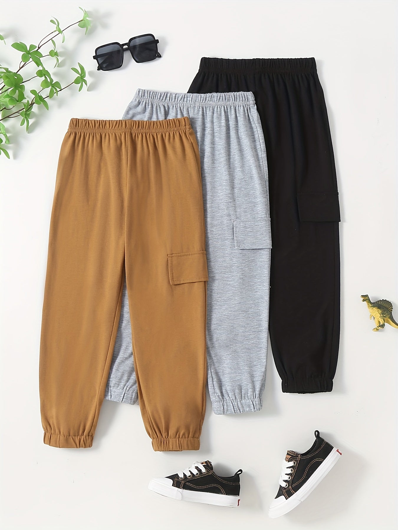 3pcs Boys Active Sweatpants Quick Drying Jogger Sports Pants