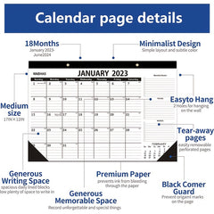 TOOUEE 18 Months 17 X 12 Large Desk Wall Calendar With To do List