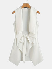 Solid Open Front Vest Casual Sleeveless Women's Clothing