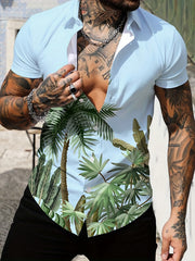 Coconut Tree Print Hawaiian Shirt for Summer Vacation Resort