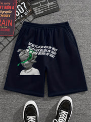 Snake & Child Statue Comfy Shorts Men's Casual Elastic Waist Drawstring Shorts