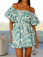 Floral Puff Sleeve Dress Off Shoulder Summer Casual
