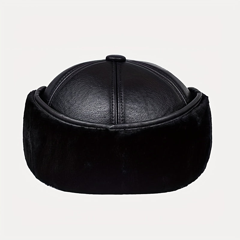 Men's Winter Leather Ear Protection Warm Hat for Elderly