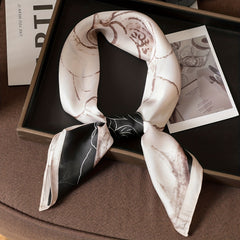Cream Floral Square Scarf Satin Headscarf Sunscreen Bandana