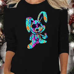 Cartoon Rabbit Print Lounge Top Long Sleeve Crew Neck Women's Loungewear