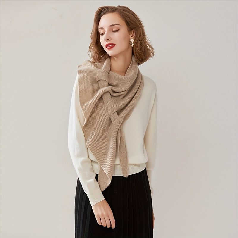Hollow Knot Shawl Solid Cashmere Warm Wrap Outdoor Neck Collar Cape