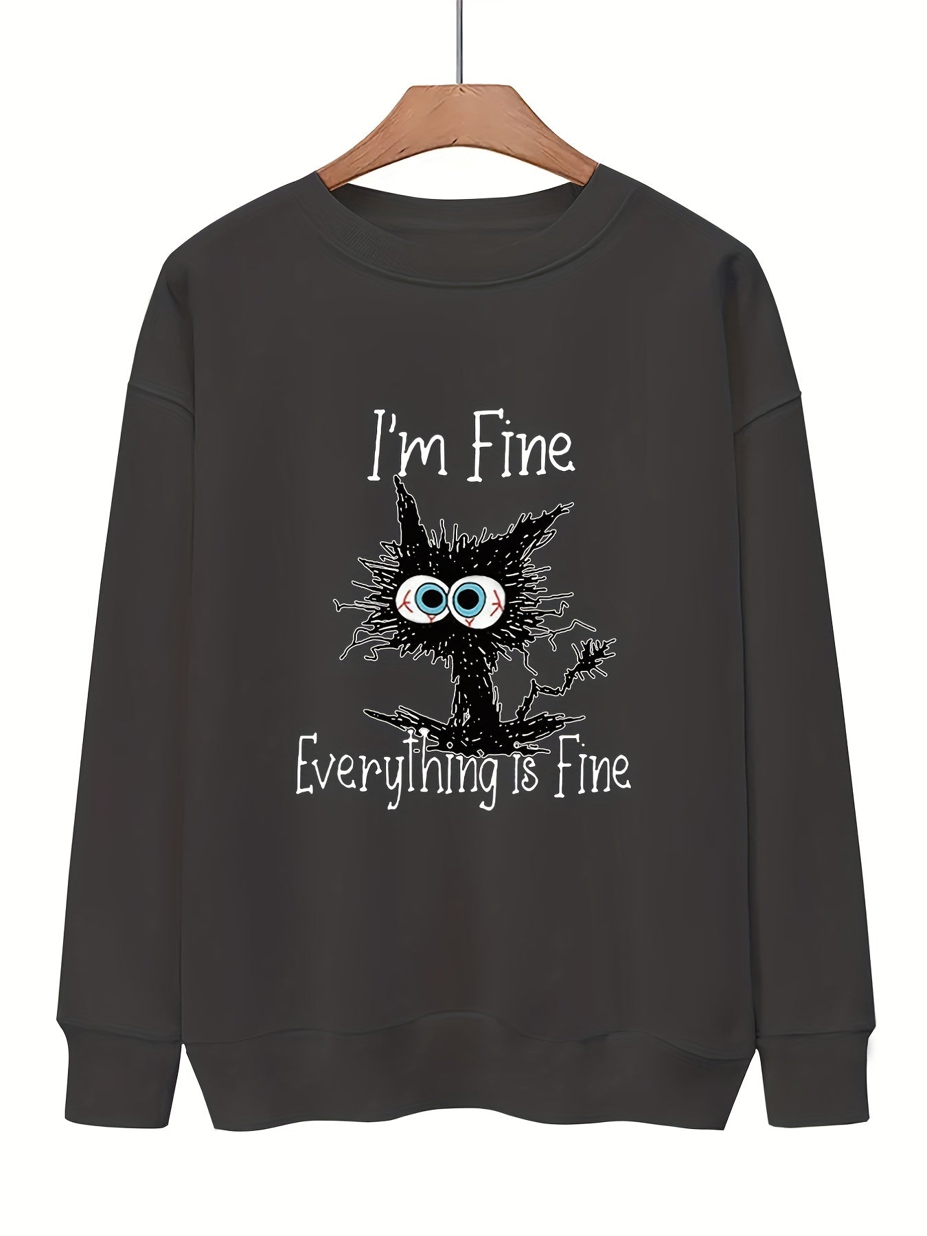 Tired Cat Print Pullover Sweatshirt for Women