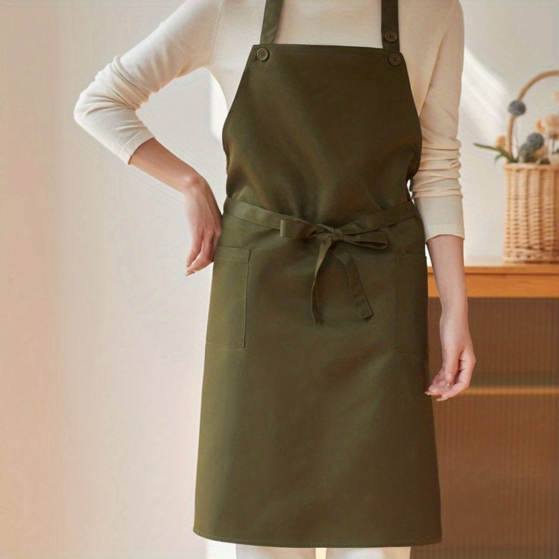 Adjustable Halter Apron with Pockets for Chef Gardening Cooking Baking