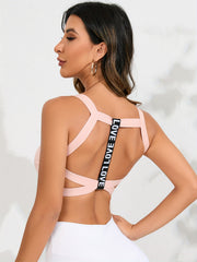 Breathable Letter Tape Sports Bra for Women