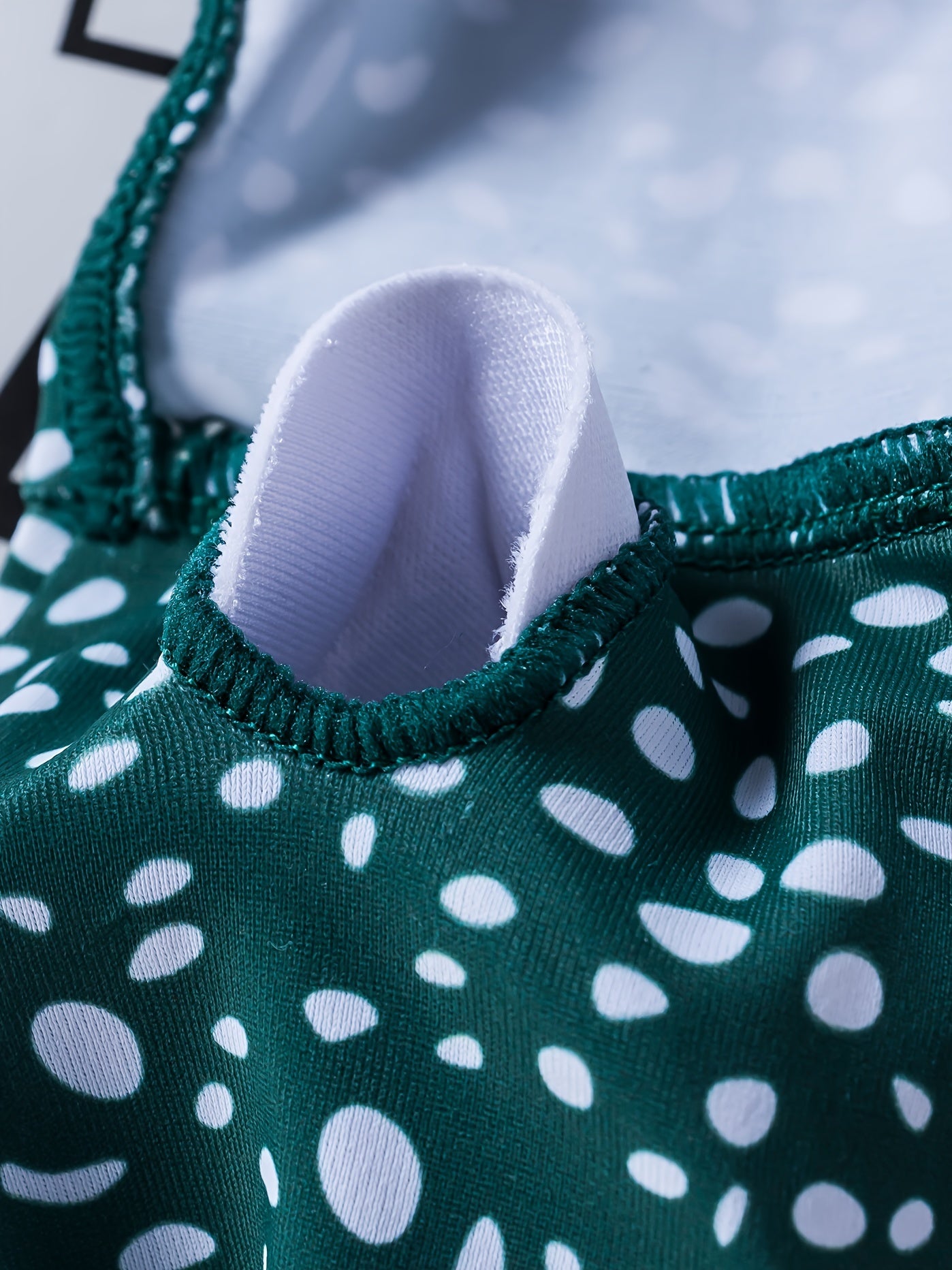 Dark Green Polka Dot Bikini Set V Neck Knot Front High Cut 2 Piece Swimsuit