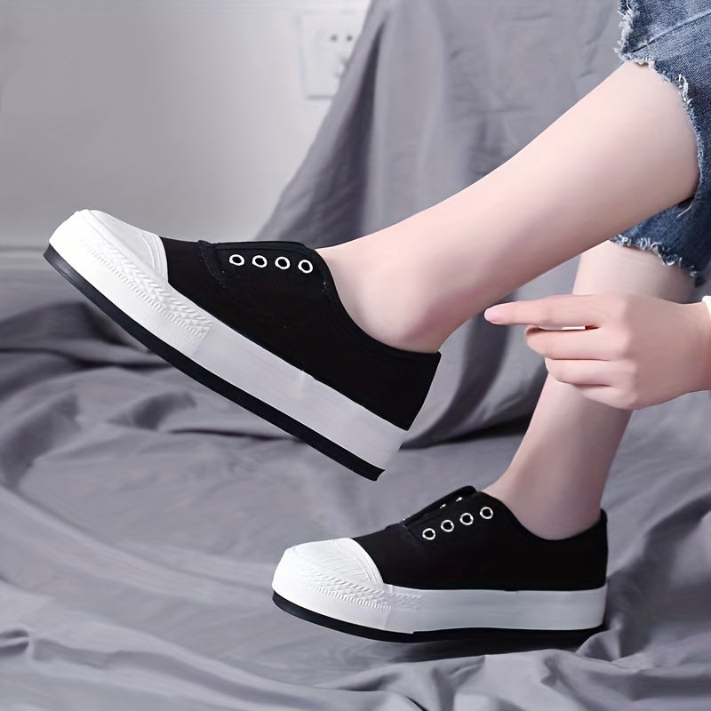 Women's Colorblock Canvas Slip-On Shoes Lightweight Outdoor Comfy Shoes