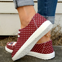 Polka Dot Lace-Up Slip On Flat Sneakers Lightweight Comfortable Shoes