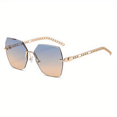 Y2K Rimless Sunglasses For Women Mod Chain Charm Gradient Metal Glasses