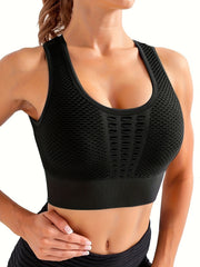 Hollow Fishnet Sports Bra High Impact Push Up Running Yoga Bra