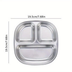 Stainless Steel Dinner Plate for Weight Loss - Divided Meal Plate for Picnic