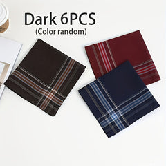 6 Vintage Men's Handkerchiefs Soft Geometric Checkered Pocket Square Towels