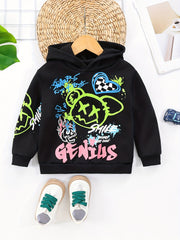 Letter And Bear Print Boys Hooded Sweatshirt For Spring Fall