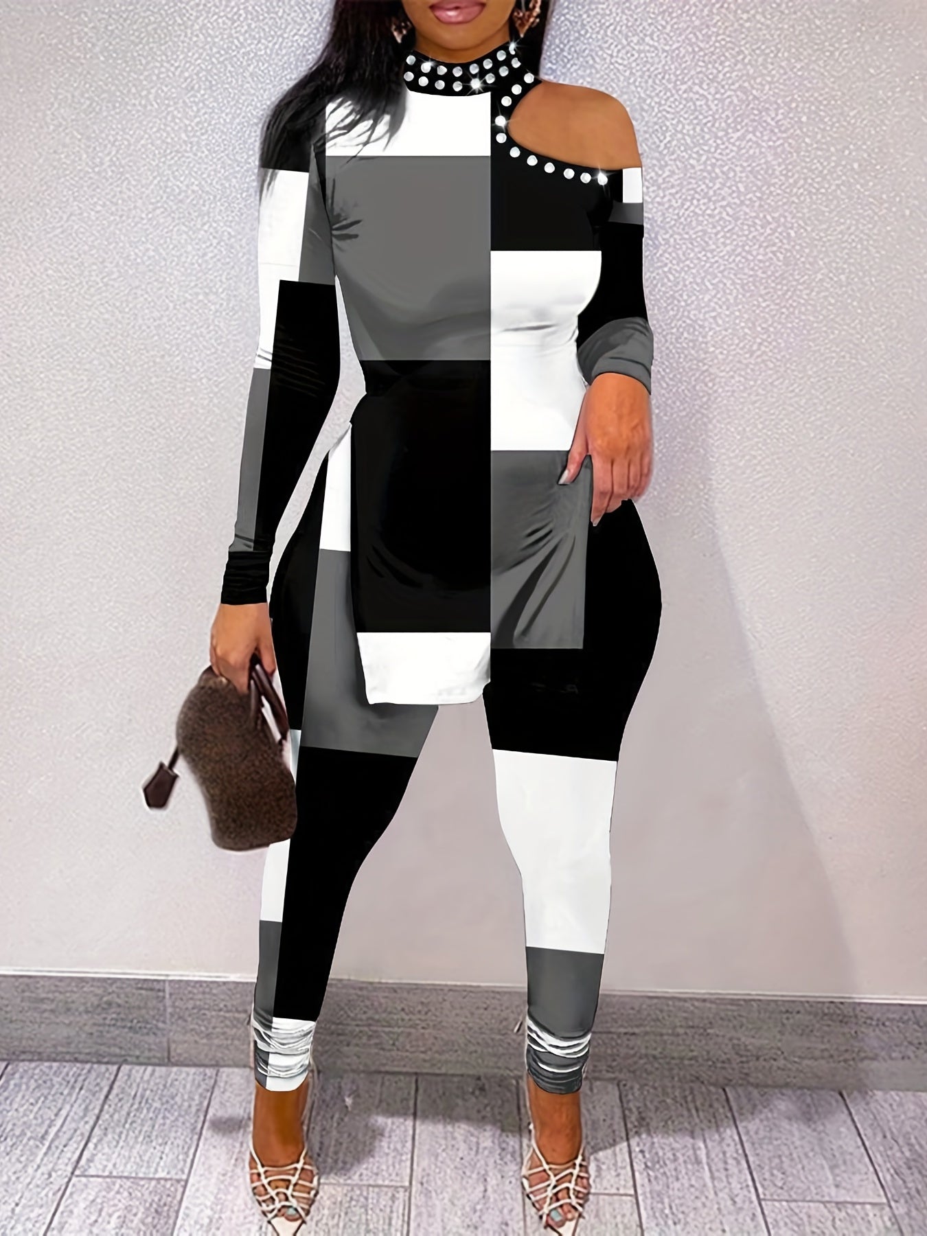 Colorblock One Shoulder Tunic Top & Leggings Set