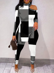 Colorblock One Shoulder Tunic Top & Leggings Set