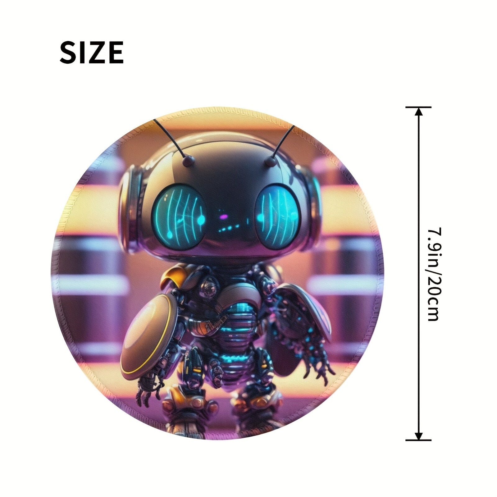 Robot Animal Round Mouse Pad 20x20cm for Games & Office, Rubber Border