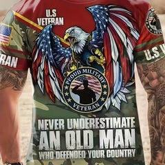 Patriotic US Veteran T Shirt 3D Print Tee for Men