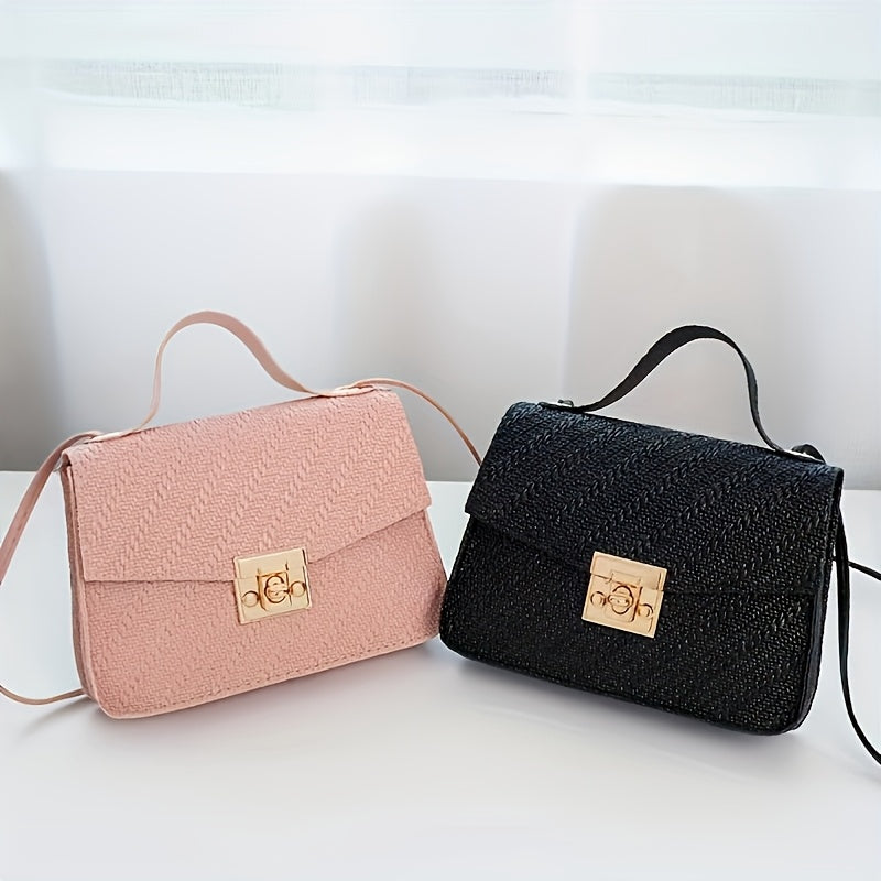 Chic Faux Leather Crossbody Bag in Pink/Green