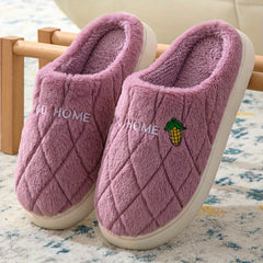Women's Argyle Pattern Slippers Plush Lined Couple Shoes Comfortable Indoor