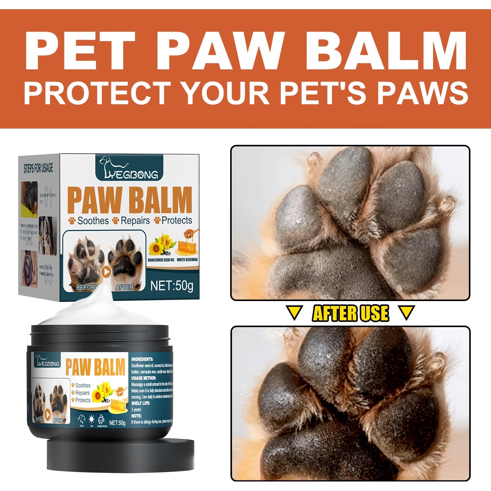 Pet Paw Cream for Dogs and Cats - Foot Protection Balm
