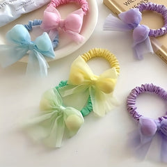 2pcs Bow Mesh Hair Band Elastic Hair Ties Hair Accessories For Girls