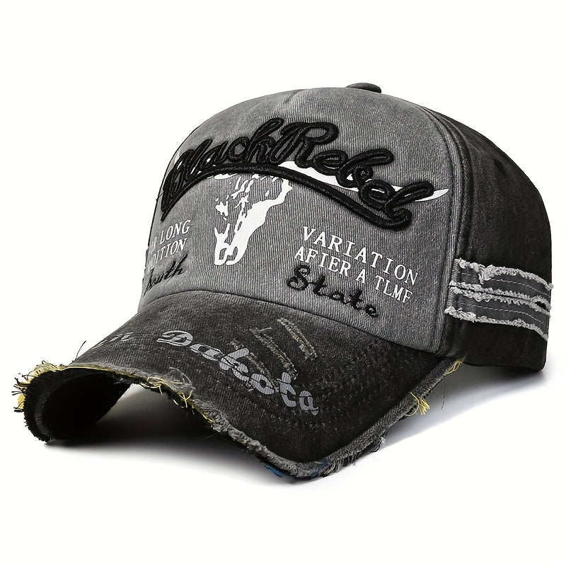 Casual Distressed Embroidery Denim Cap Sun Protection